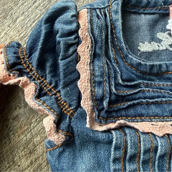 Guess Baby Embroidered Denim Dress Floral 0-3 Months Cottagecore - Picture 5 of 7